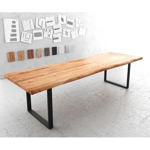 Table De Salle À Manger Edge Acacia Naturel 3000x100 Xl Métal Noir Live-Edge