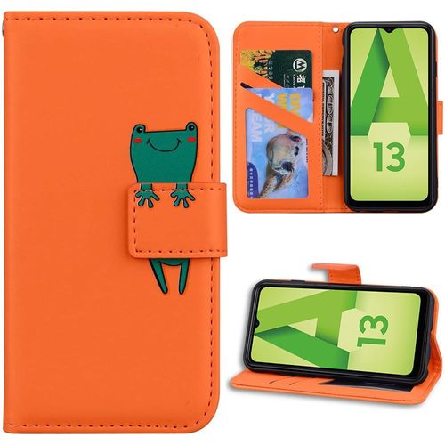 Coque Pour Samsung Galaxy A13 4g/A13 5g, Antichoc Flip Case Cuir Pu Orange Avec Fonction Support - Booling