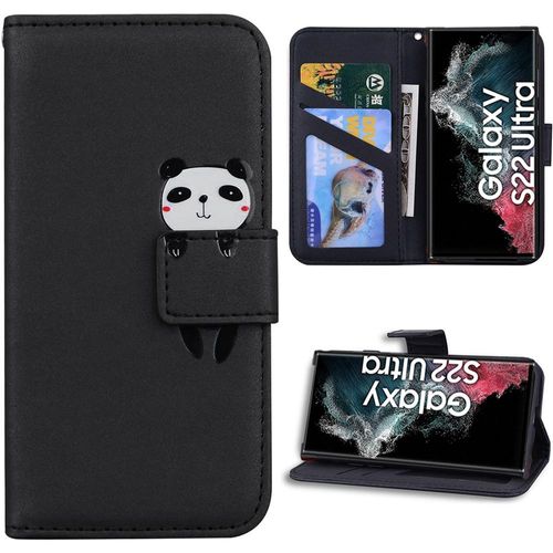 Coque Pour Samsung Galaxy S22 Ultra, Protection Antichoc Synthécuir Noir Motif Panda (Pas Pour S22) - Booling