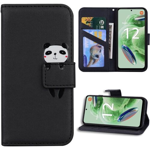 Coque Pour Xiaomi Redmi Note 12 5g, Flip Case Cuir Synthétique Noir Avec Motif Panda (Pas Pour Redmi 12 5g) - Booling