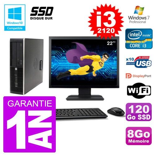 PC HP 6200 SFF Ecran 22" Intel i3-2120 RAM 8Go SSD 120Go Graveur DVD Wifi W7
