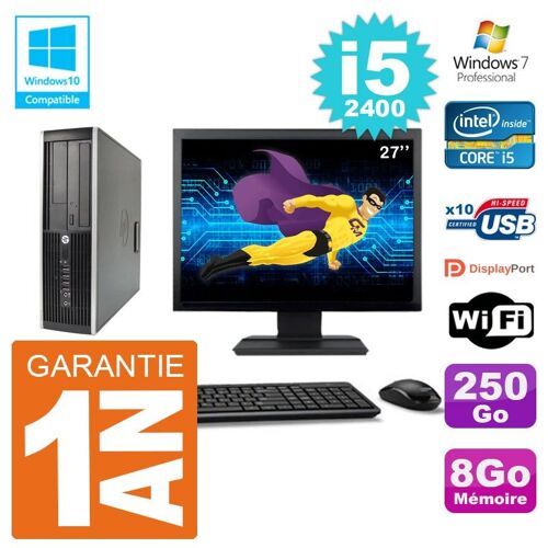 PC HP 6200 SFF Ecran 27" Intel i5-2400 RAM 8Go Disque 250Go Graveur DVD Wifi W7