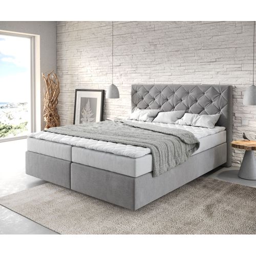 Lit ? Sommier Tapissier Dream-Great Microfibre Gris 160x200 Avec Matelas Et Surmatelas