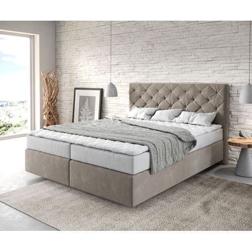 Lit ? Sommier Tapissier Dream-Great Microfibre Beige 160x200 Avec Matelas Et Surmatelas