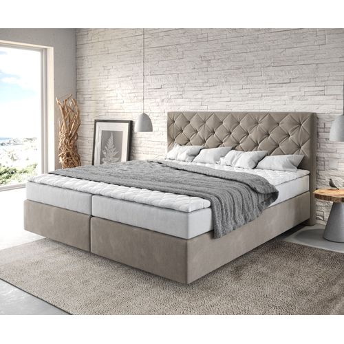 Lit ? Sommier Tapissier Dream-Great Microfibre Beige 180x200 Avec Matelas Et Surmatelas
