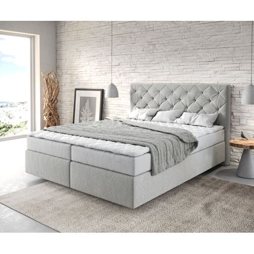 Lit ? Sommier Tapissier Dream-Great Microfibre Gris Argent? 160x200 Avec Matelas Et Surmatelas