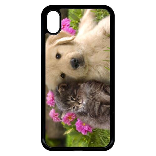 Coque Iphone Xr - Chiot Golden Retriever Et Chaton - Noir