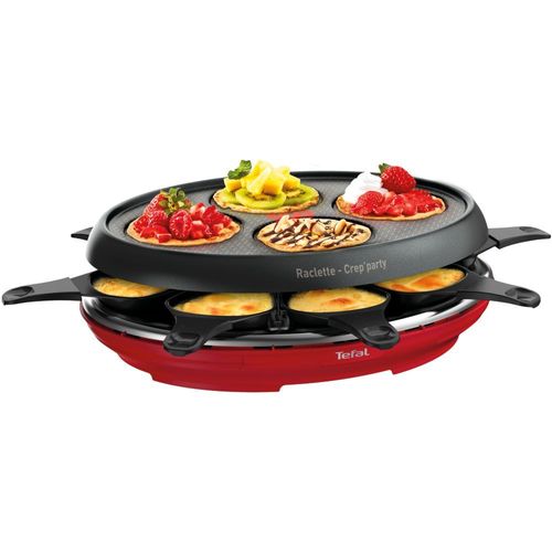 TEFAL Appareil à raclette 2en1, 4 minis crêpes, 8 coupelles, Sans PFOA RE310512