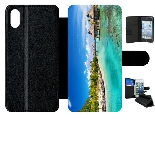 Etui À Rabat Iphone Xs Max - Cadre Paradisiaque Cases Sur Piloties - Simili-Cuir - Noir