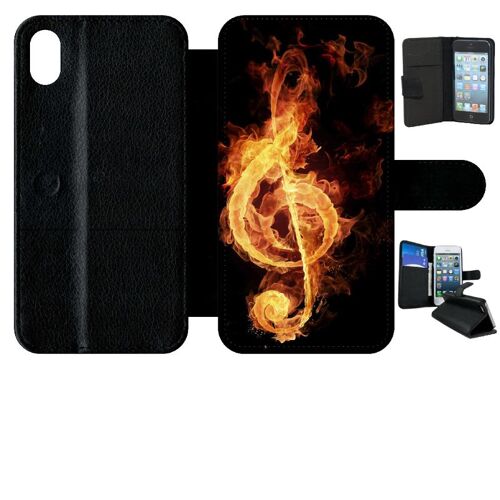 Etui À Rabat Iphone Xr - Clef De Sol En Feu - Simili-Cuir - Noir