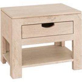 Table De Nuit 50x35 Acacia Blanchi Blanc Nature White 91