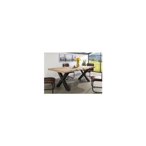 Table À Manger 180x90 En Bois De Manguier Laqué Beige Pieds En X Anthracite Mat Freeform 5