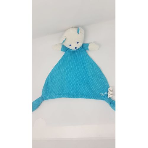 Doudou Peluche Ours Musti Mustela Plat Noeud Bleu Pois Blancs