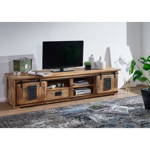 Meuble TV 200x55 Manguier laqué Bois naturel RAILWAY 151