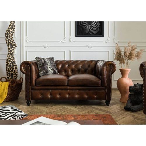 Canapé 162x82 Cuir Brun 2 Places Chesterfield 102