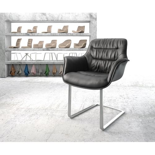 Fauteuil Kaira-Flex Cantilever Plat Acier Inoxydable Cuir Véritable Noir