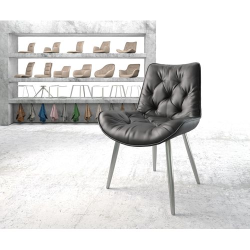 Fauteuil Taimi-Flex 4-Pieds Conique Acier Inoxydable Cuir Véritable Noir