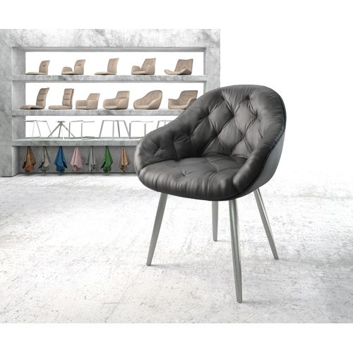 Fauteuil Gaio-Flex 4-Pieds Conique Acier Inoxydable Cuir Véritable Noir