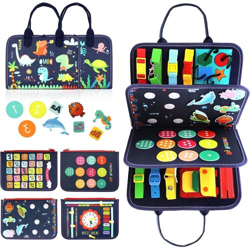 Busy Board Pour Enfants,Montessori Jouet Enfant 2 3 4 5 Ans,Jeu Educatif Pour Apprendre Motricité Fine,Jouets De Voyage Pour Avion Voiture(Bleu)