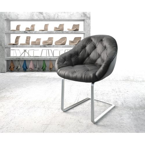 Fauteuil Gaio-Flex Cantilever Plat Acier Inoxydable Cuir Véritable Noir
