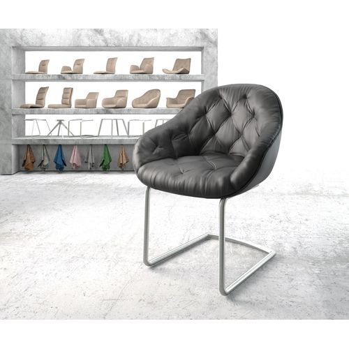 Fauteuil Gaio-Flex Cantilever Rond Acier Inoxydable Cuir Véritable Noir