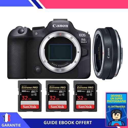 Canon EOS R6 Mark II + Canon EF-EOS R Premium + 3 SanDisk 32GB Extreme PRO UHS-II SDXC 300 MB/s + Ebook ""Devenez Un Super Photographe"" - Appareil Photo Canon