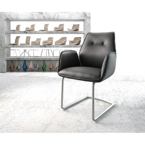 Fauteuil Zoa-Flex Cantilever Rond Acier Inoxydable Cuir Véritable Noir