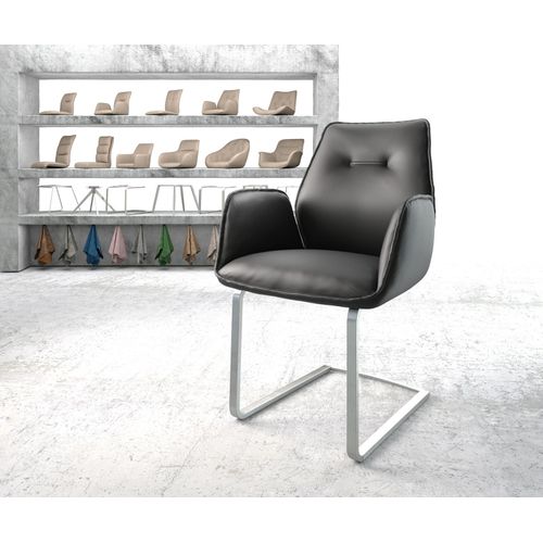 Fauteuil Zoa-Flex Cantilever Plat Acier Inoxydable Cuir Véritable Noir