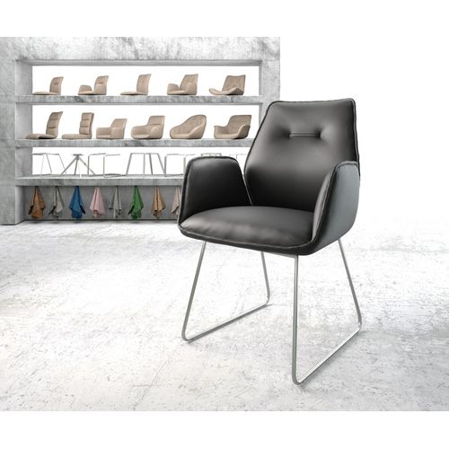 Fauteuil Zoa-Flex Cadre Croisé Acier Inoxydable Cuir Véritable Noir