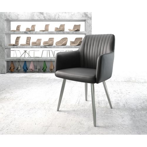 Fauteuil Greg-Flex 4-Pieds Conique Acier Inoxydable Cuir Véritable Noir