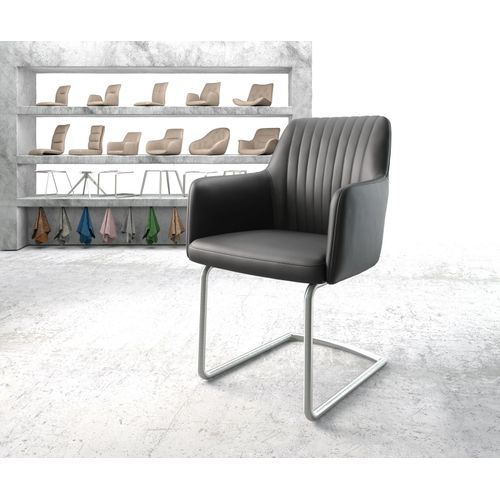 Fauteuil Greg-Flex Cantilever Rond Acier Inoxydable Cuir Véritable Noir