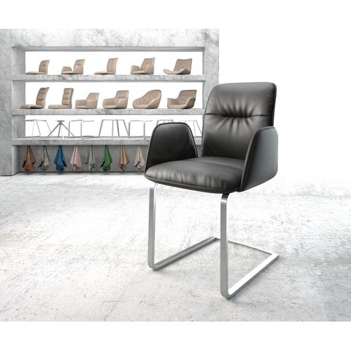 Fauteuil Vinja-Flex Cantilever Plat Acier Inoxydable Cuir Véritable Noir