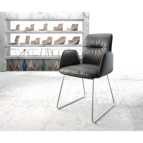Fauteuil Vinja-Flex Cadre Croisé Acier Inoxydable Cuir Véritable Noir