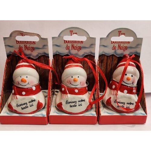 Lot de 3 Figurines Ceramique Bonhomme de Neige Rouge ou bleu environ 8 cm