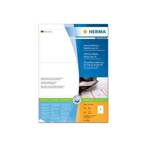 Herma Special - Mat - Auto-Adhésif - Blanc - 148 X 105 Mm 800 Étiquette(S) (400 Feuille(S) X 2 Étiquettes Adresses