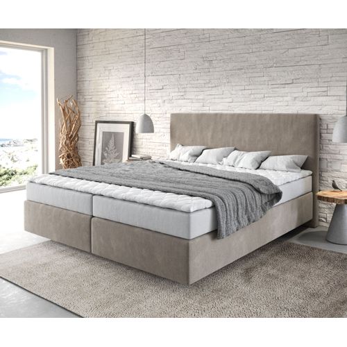 Lit Dream-Well En Microfibre Beige 180x200 Cm Avec Matelas Et Surmatelas