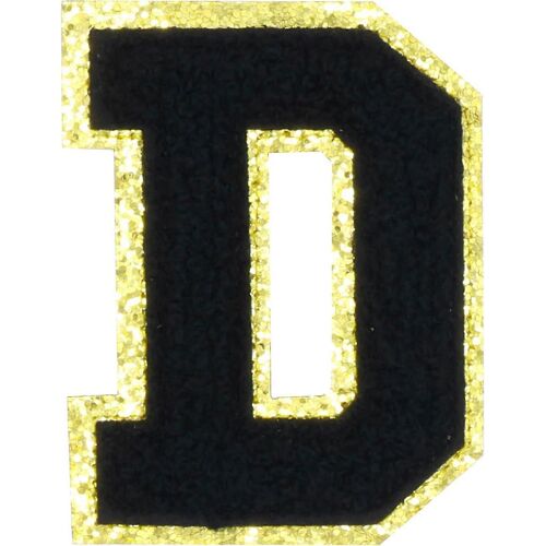 Anglais Lettre D Fer Sur Réparation Patchs Alphabet Couture Appliques Vêtements Insignes, Avec Bordure Paillettes Or, Autocollant Arrière Adhésifnoir Ddblack