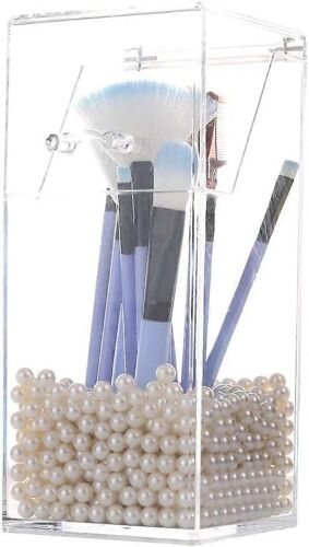 Porte-Pinceau De Maquillage,Organisateur De Pinceaux De Maquillage Avec Perles Blanches De 8 Mm,Porte-Pinceau De Maquillage Anti-Poussière Avec Couvercle