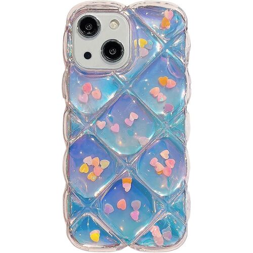 Compatible avec la coque iPhone 14, mignon dégradé laser Amour flash transparent + Carte translucide Cadre Soft Wave Antichute 3D Épais Téléphone antichoc ca