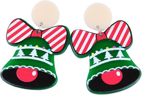 1 Paire De Boucles D'oreilles Pendantes Cloche De Noël Habillage De Femmes Contrastes De Couleur De Bande Dessinée Dangle Boucles D'oreilles Pour Noël Stud Boucles D'oreilles Pour Noël