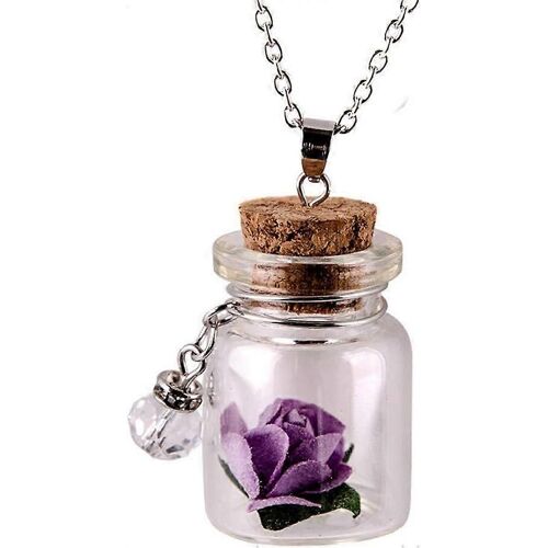 Pendentif Ras De Cou Y-Colliers Fiole En Lueur Petite Bouteille Collier En Verre Chaîne Fleur Souhaitant Le Pendentif Foncé Autre Chaîne Bijoux Pour Les Femmes Et Les Filles (Violet