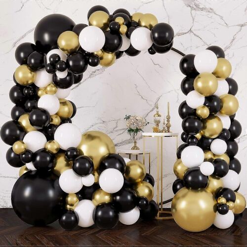 387pcs noir or et blanc ballons différentes tailles 18 12 10 5 pouces pour guirlande arc kit, ballons en latex premium pour anniversaire graduation mariage anni
