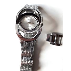 Montre À Quartz Go Girl Only - Cadran Sous 2 Anneaux Décalés Dont 1 Avec Petits Brillants - Bracelet En Acier Argenté Avec Une Maille D'extension - Modèle De 2014