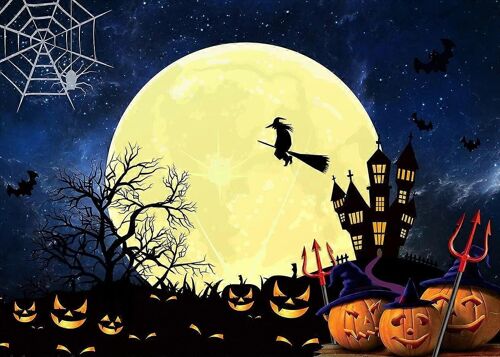 7x5FT Halloween Backdrop Large Moon Horrible Pumpkin Photography Background Scary Party Decoration Banner Studio Props Photo Booth 11750