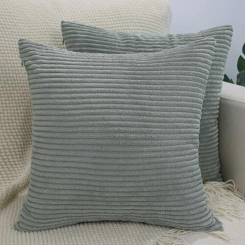 Housses De Coussin, Taies D'oreiller Décoratives 18 X 18, Lot De 2 Velours Côtelé Souple Carré Coussin Cas Décoration Intérieure, Gren Bleu, 18 X 18