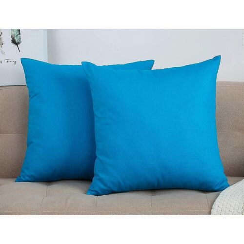 Fait à la main décoratif solide 100% coton toile coussin housses / taies d'oreiller, (18 « x18 », bleu du Pacifique)