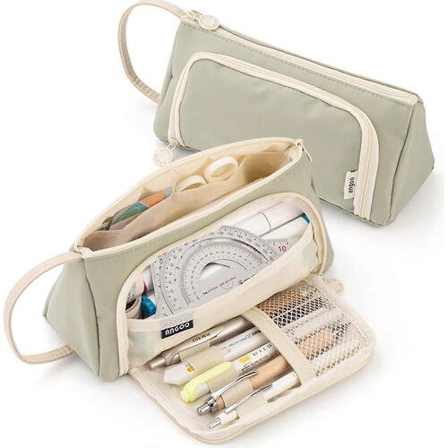 Trousse Filles Trousse Grande Capacité Adolescent Étui Stylos Trousse Pour L¿École Et Le Bureau (Creme-Grn)