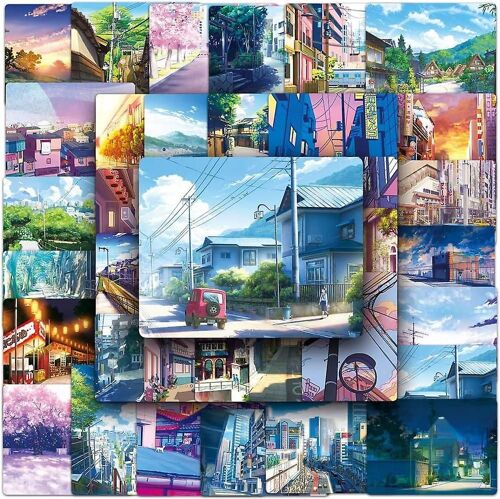 Anime Cartoon Street View Paysage Autocollants Esthétique Décalcomanie Téléphone Journal Journal Portable Imperméable À L'eau Autocollant Kid Toy 50pcs
