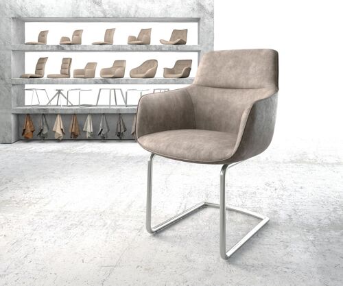 Chaise Pejo-Flex Cantilever Rond Acier Inoxydable Vintage Taupe