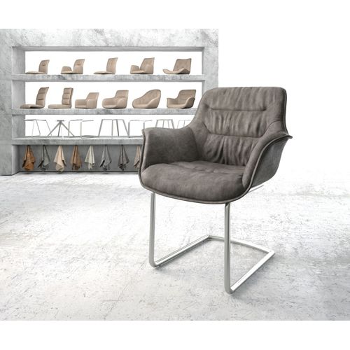 Fauteuil Kaira-Flex Cantilever Rond Acier Inoxydable Vintage Anthracite